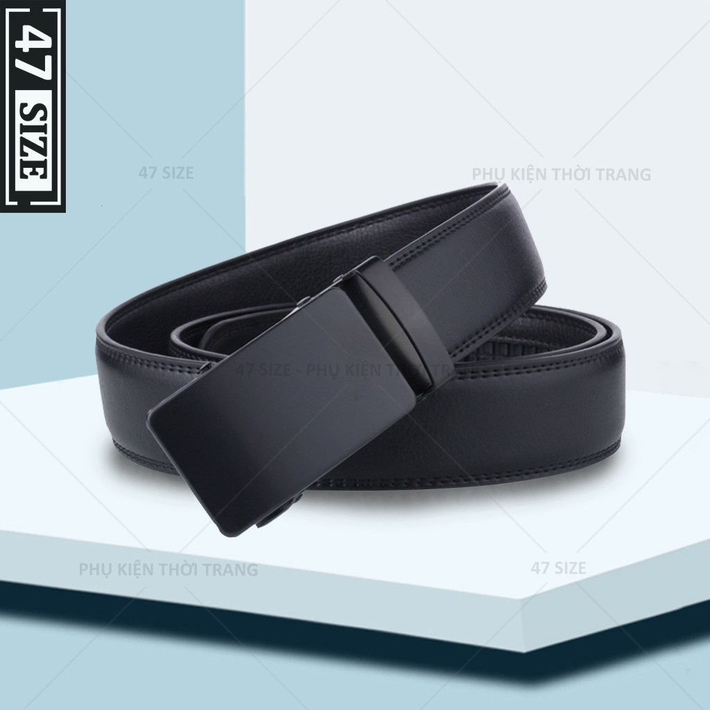 Thắt lưng nam da bò cao cấp sang trọng, khóa tự động, mặt đen bóng đẹp thiết kế thời trang nam tính lịch lãm