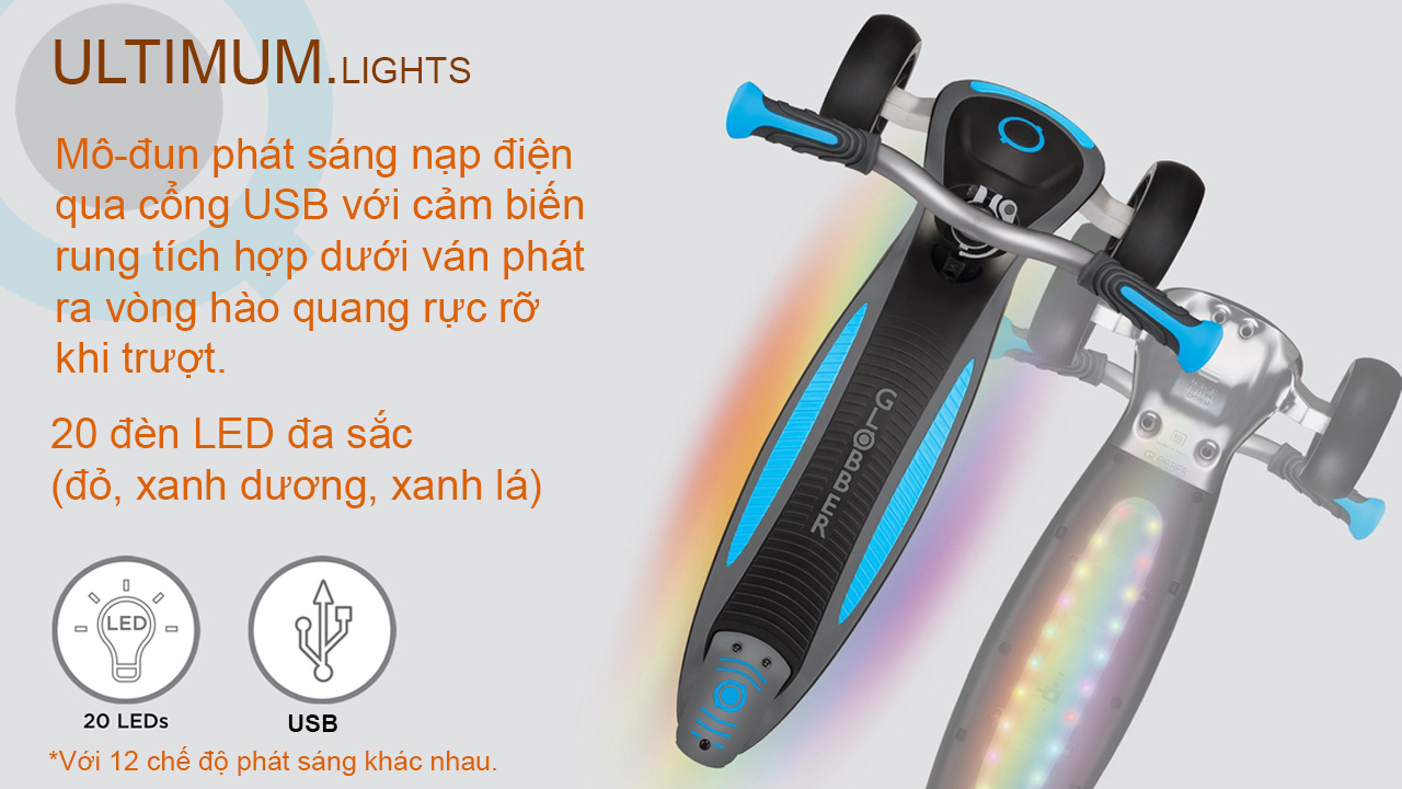 Xe trượt scooter 3 bánh GLOBBER ULTIMUM LIGHTS cho trẻ em từ 5 tuổi - Xanh da trời