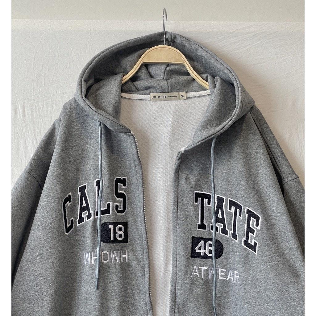 Áo khoác Hoodie nỉ bông dây kéo thêu chữ TATE form rộng unisex nam nữ Vuasivuare