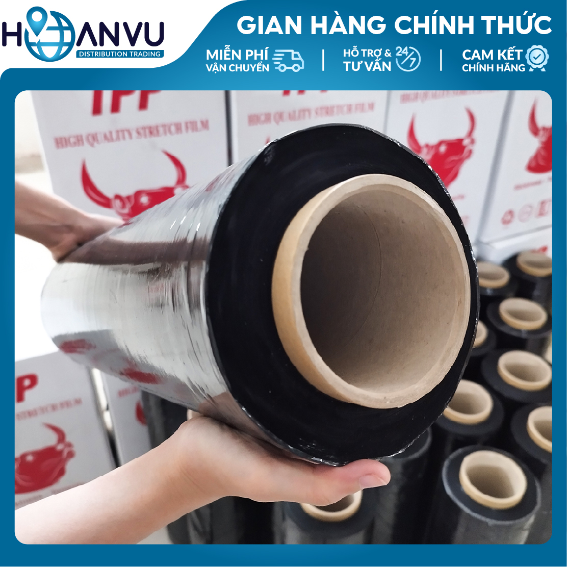 Màng PE Quấn Hàng Pallet TPP, PE Stretch Film, Màng Nhựa Bọc Hàng, Màng Quấn Pallet, Màng Chít, Màng Co, Màng Cuốn Hàng – Màu Đen