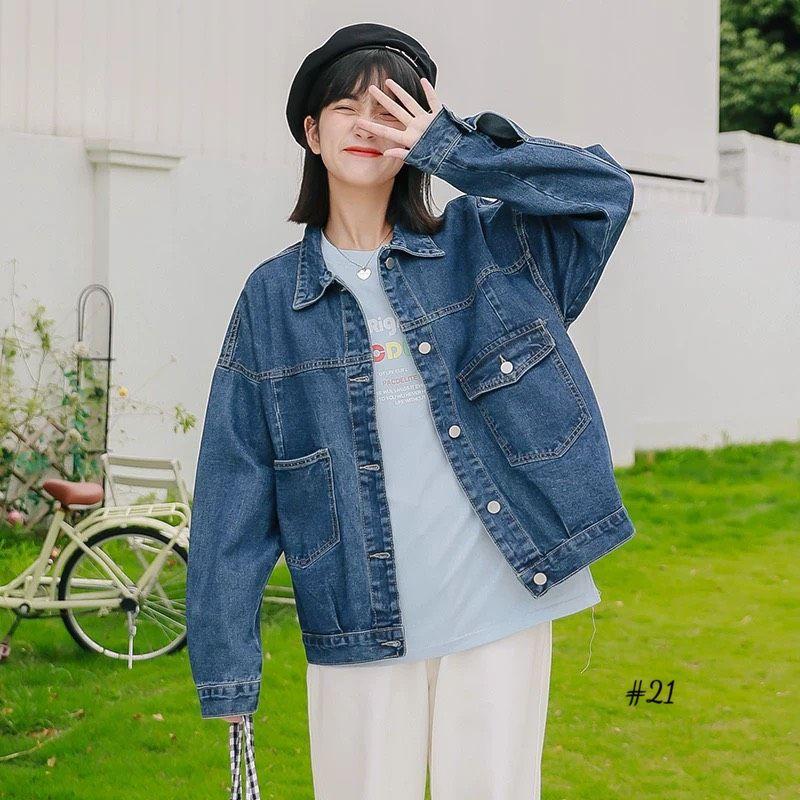 Áo khoác jean nữ form rộng phong cách Hàn Quốc