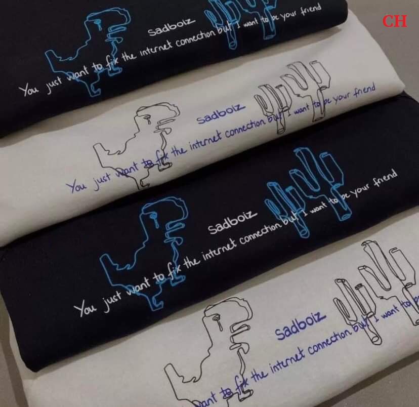 Áo cặp đôi , Áo thun nam nữ form rộng sadboizz khủng long đáng yêu