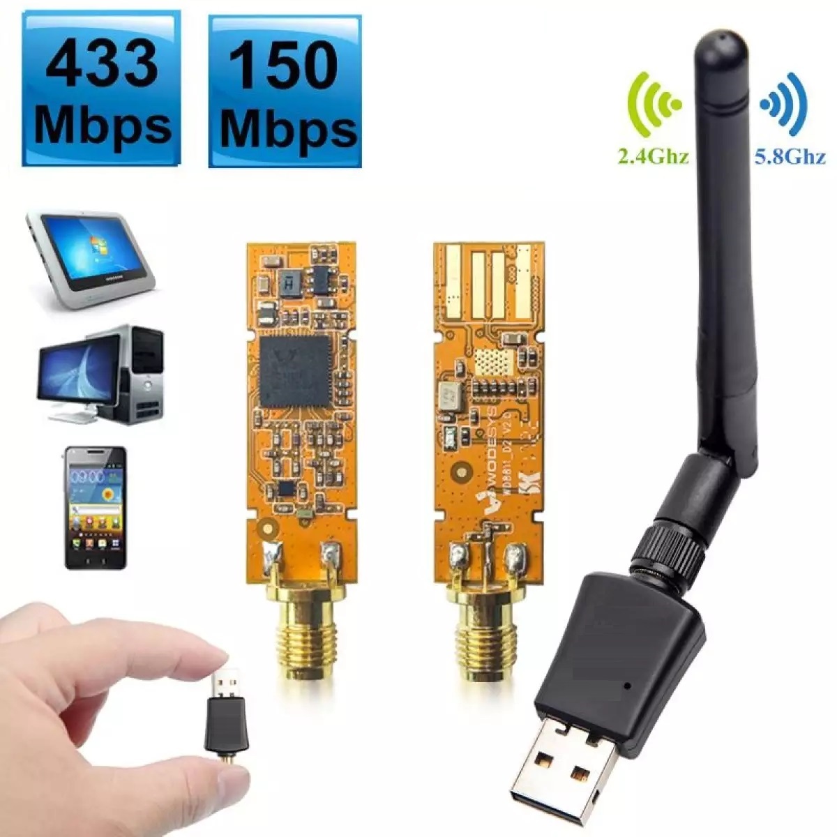 Bộ Chuyển Đổi USB thu Wifi 600Mbps băng tần kép 5GHz không dây, Biến laptop máy bàn thành điểm thu phát wifi tốc đô cao Chuẩn 5G