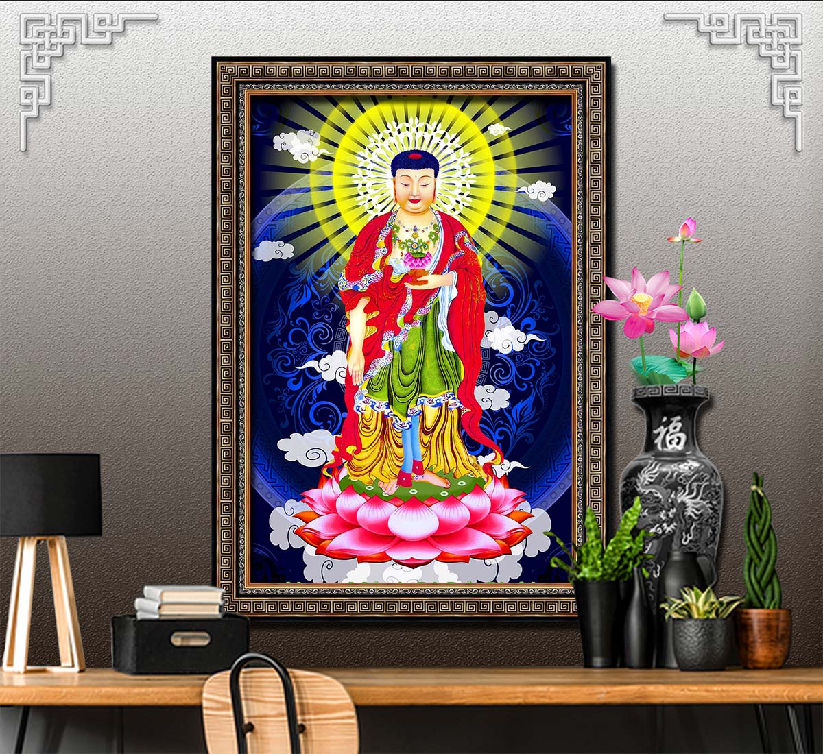 Bức tranh ĐỨC PHẬT gồm 2 lựa chọn chất liệu in trên vải lụa canvas hoặc trên giấy ảnh bề mặt PVC gương, mã số: TP20071362L8D