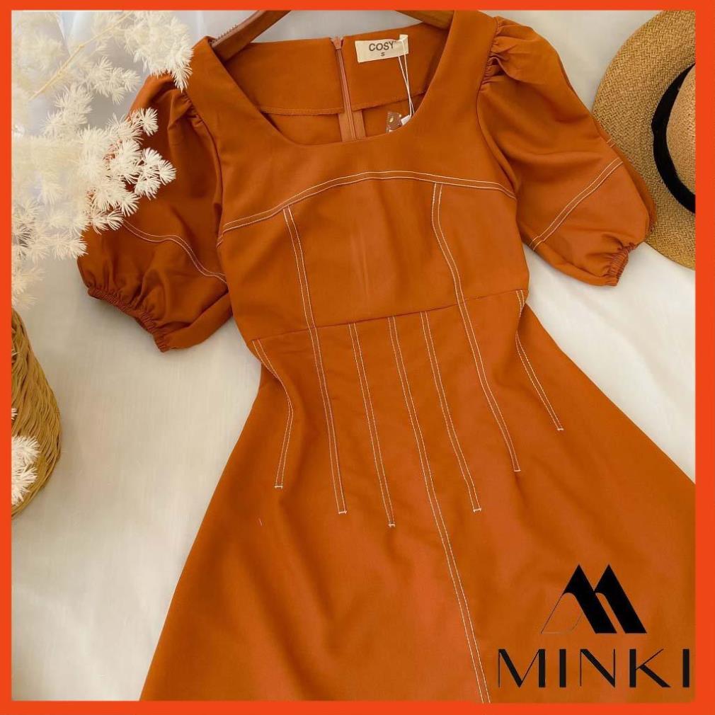 ĐẦM CỔ VUÔNG VIỀN GÂN - CHẤT LIỆU KAKI NHẬP KHẨU - MÀU NÂU CAM VÀ ĐEN SANG TRỌNG - HÀNG THIẾT KẾ _HOT