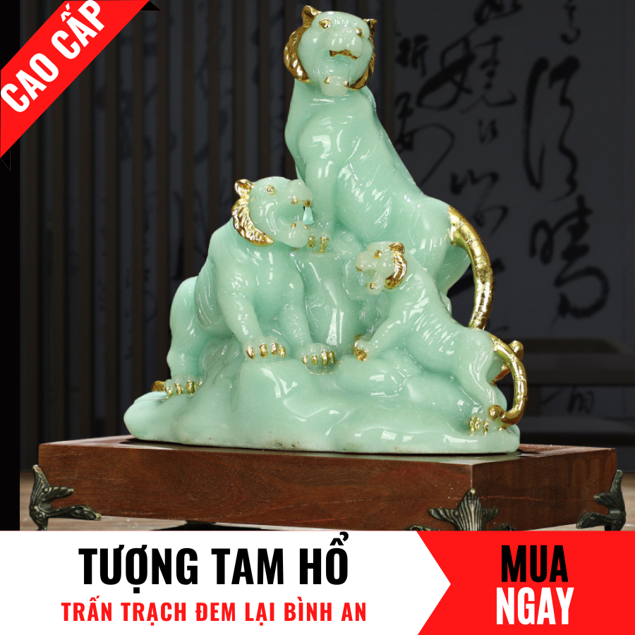 Tượng Tam Hổ Trang Trí Phong Thủy Bằng Đá Băng Ngọc Cao 28cm