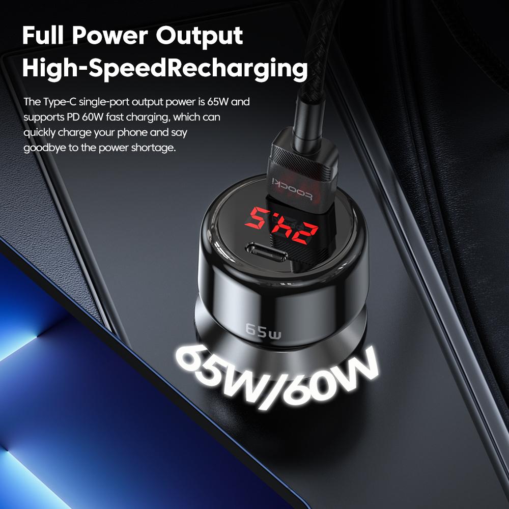Bộ sạc xe hơi Toocki PD 65W USB Type C Sạc nhanh trong bộ sạc điện thoại xe hơi Digital Digital Bộ sạc điện thoại cho điện thoại di động QC3.0