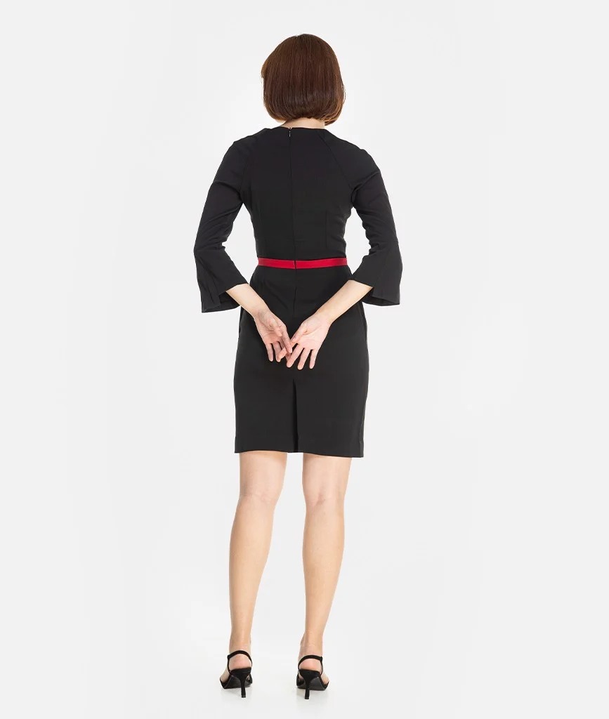 HNOSS Đầm cổ xẻ phối eo 80% Polyester 20% Coton CMS12101055