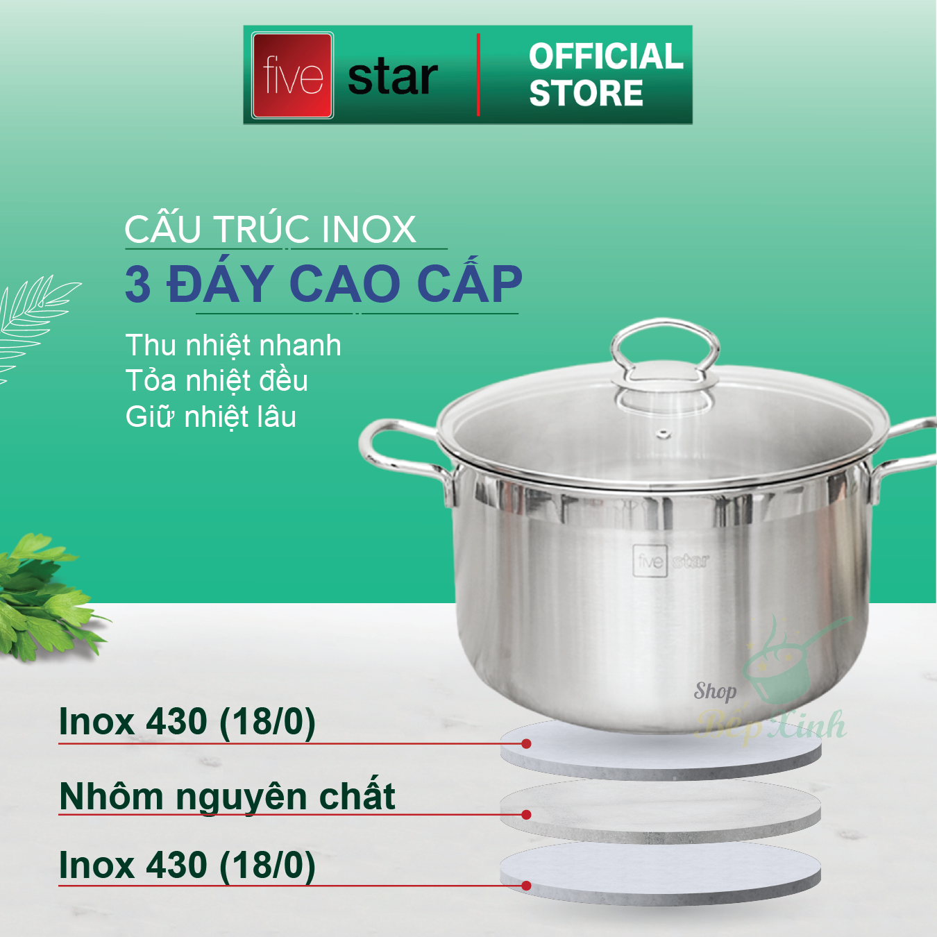 Nồi luộc gà 3 đáy 28 cm Fivestar FSN 28IN1 tặng 2 vá canh