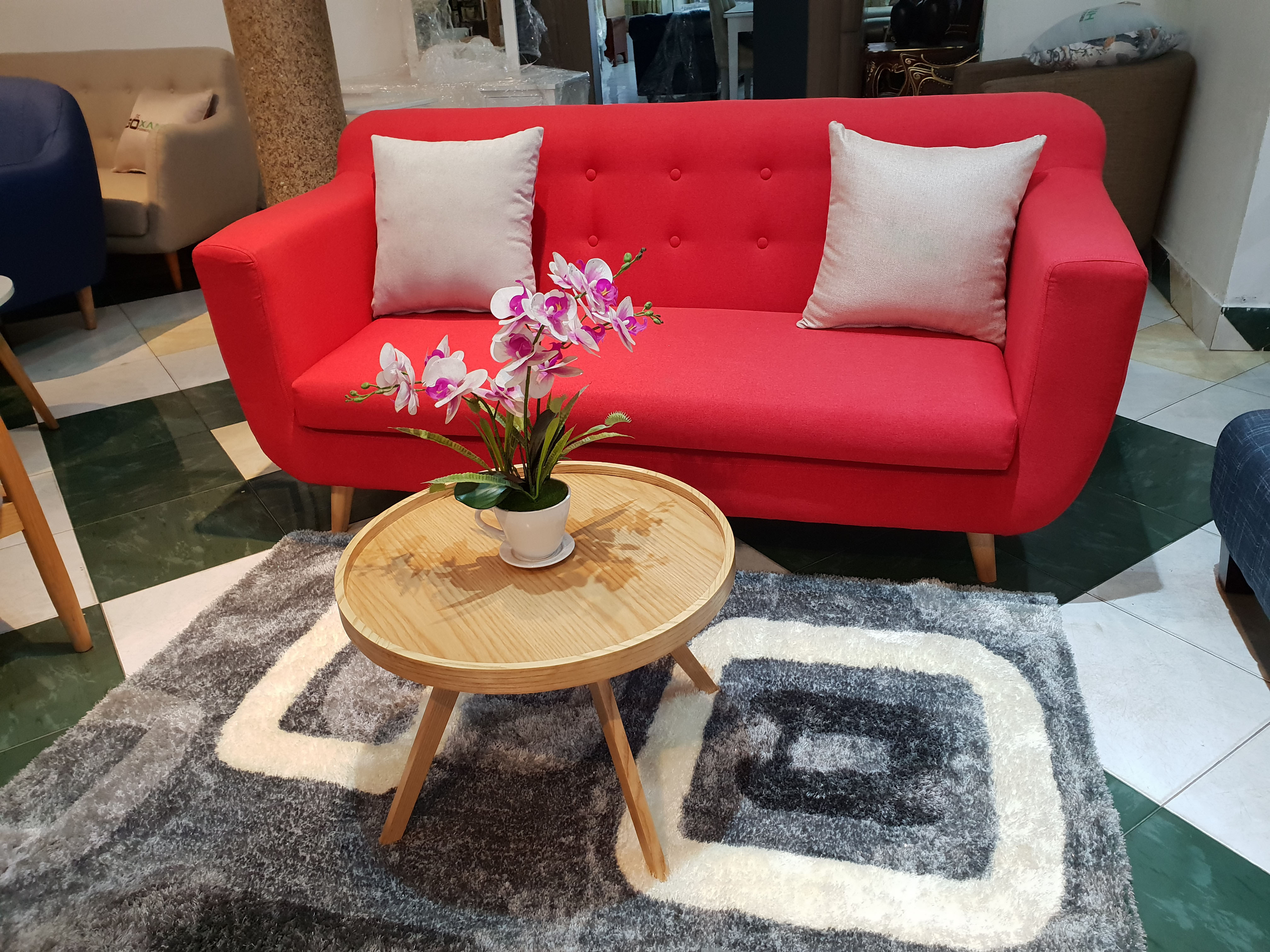Ghế Sofa Băng Vải Nỉ Màu Hồng + Bàn Tròn _ Phong Cách Trẻ Trung _ 3 Chổ Ngồi _ Size 1800