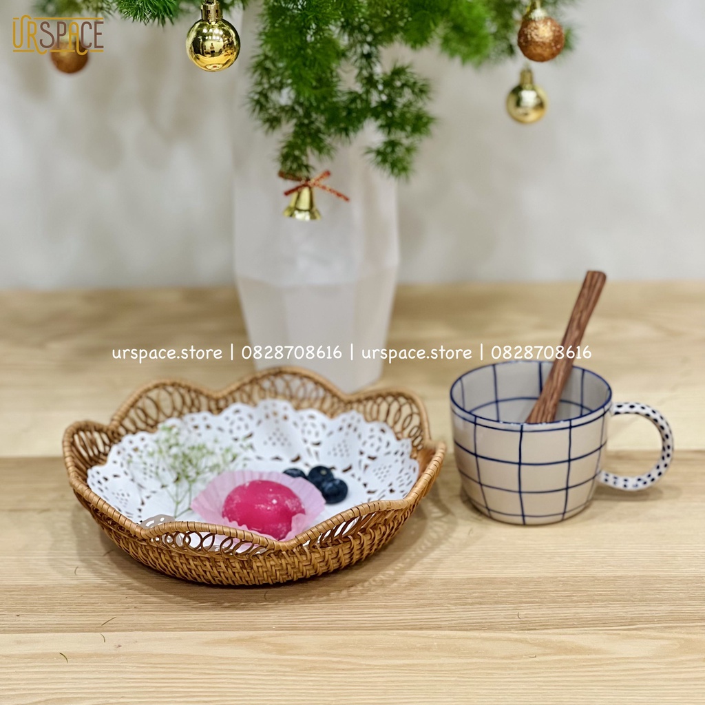 Khay Mây Tre Hình Tròn Đựng Bánh Kẹo, Hoa Quả Tiện Lợi Ur Space/ Round rattan tray for for dessert snacks bread fruits - Bộ 2 S &amp; L