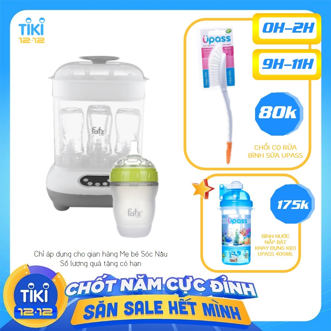 Máy Tiệt Trùng Sấy Khô Bình Sữa Điện Tử Fatzbaby FB4909KM Tặng 1 Bình Sữa Fatz 180ml