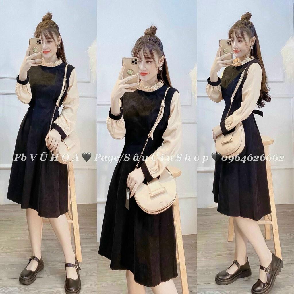 Váy đầm nữ dáng xòe dài tay phối bèođi chơi dự tiệc đám cưới, du lịch AM