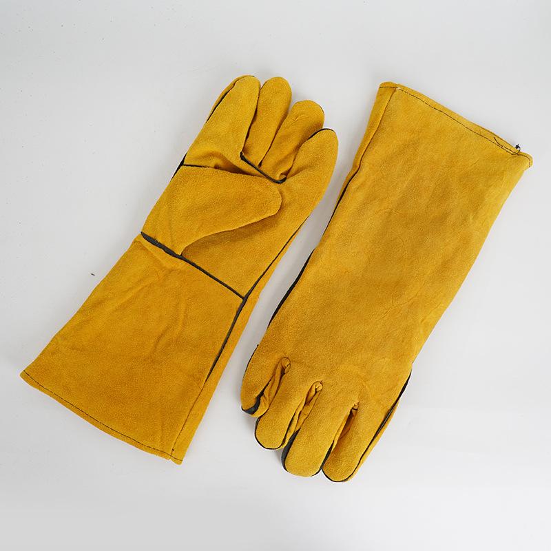 Găng tay hàn Găng tay chịu nhiệt Găng tay chống cháy cho lò đốt gỗ Găng tay hàn bằng da bò Găng tay BBQ Lò nướng gỗ Màu xanh hơi vàng