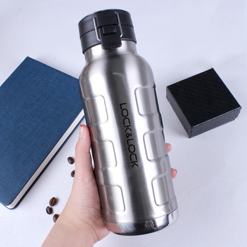 Bình Giữ Nhiệt Bằng Thép Không Gỉ Lock&Lock Bumper Bottle LHC4141SLV , LHC4142SLV - Hàng Chính Hãng, Tặng Kèm Ống Hút Inox