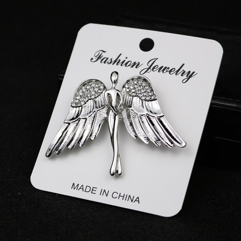 2X Fashion Angel Wings Brooch Charming Crystal Brooch Pin for Men Women Silver