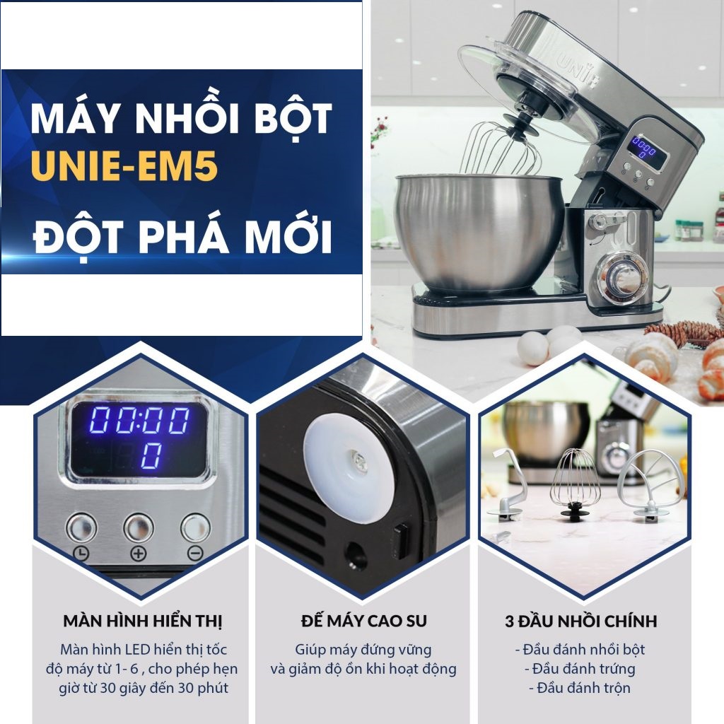 MÁY NHỒI BỘT ĐÁNH TRỨNG UNIE EM5 - HÀNG CHÍNH HÃNG - TẶNG KÈM CÂN SỨC KHỎE