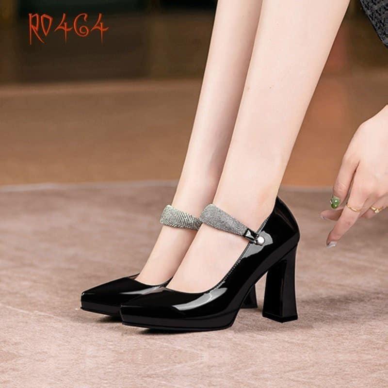 Giày cao gót nữ đẹp đế vuông 8 phân hàng hiệu rosata màu đen ro464 HÀNG VIỆT NAM CHẤT LƯỢNG QUỐC TẾ