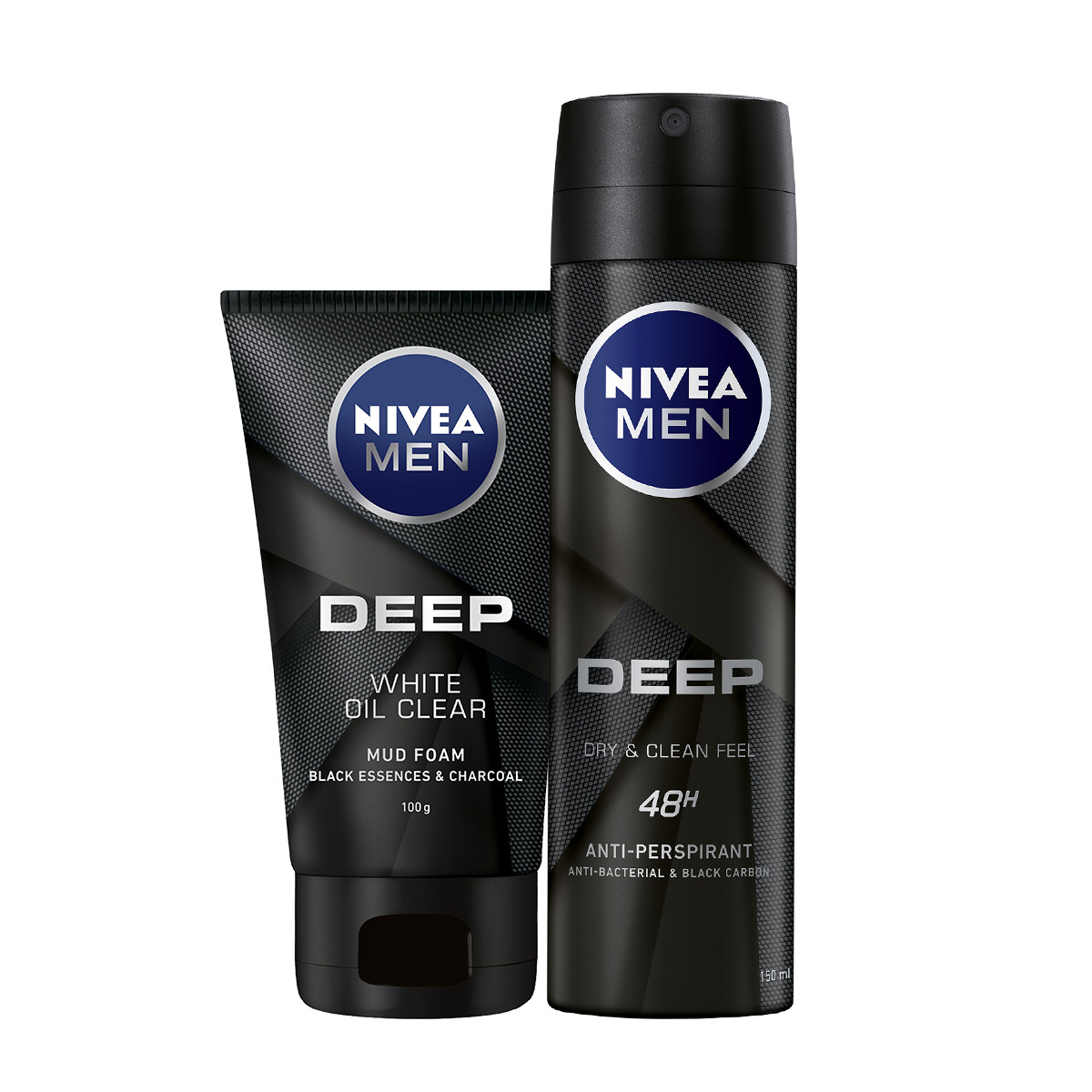 Combo NIVEA MEN Than Hoạt Tính Xịt Ngăn Mùi (150ml) - 80027 &amp; Sữa Rửa Mặt(100G) - 84415