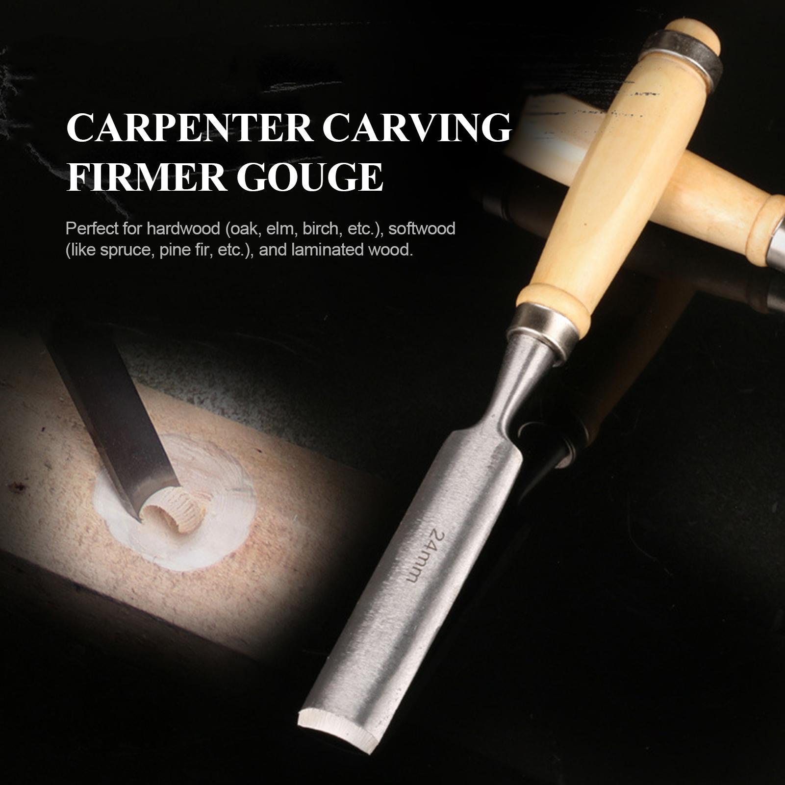 Bộ đục gỗ 4 cái cho thợ mộc, tay cầm bằng gỗ và có vòng thép