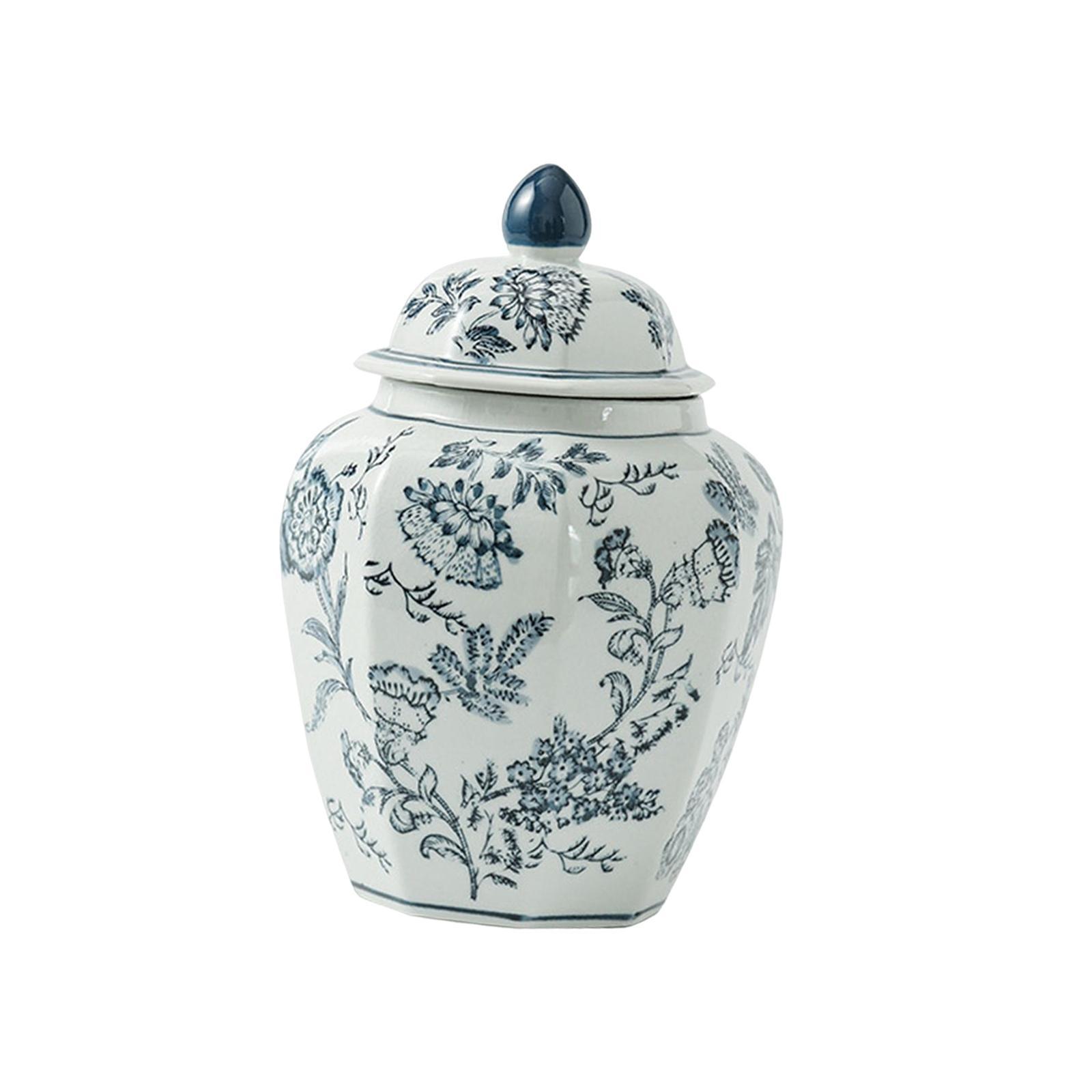 Ceramic Ginger Jar Containers Storage Tin Exquisite with Lid Plants Holder Handicraft Flower Vase for Shelf Desk Party Decoration Collection