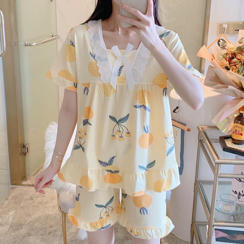 Pijama- Bộ Ngủ Nữ Cộc Tay Phối Ren Nơ Cách Điệu CCTT01