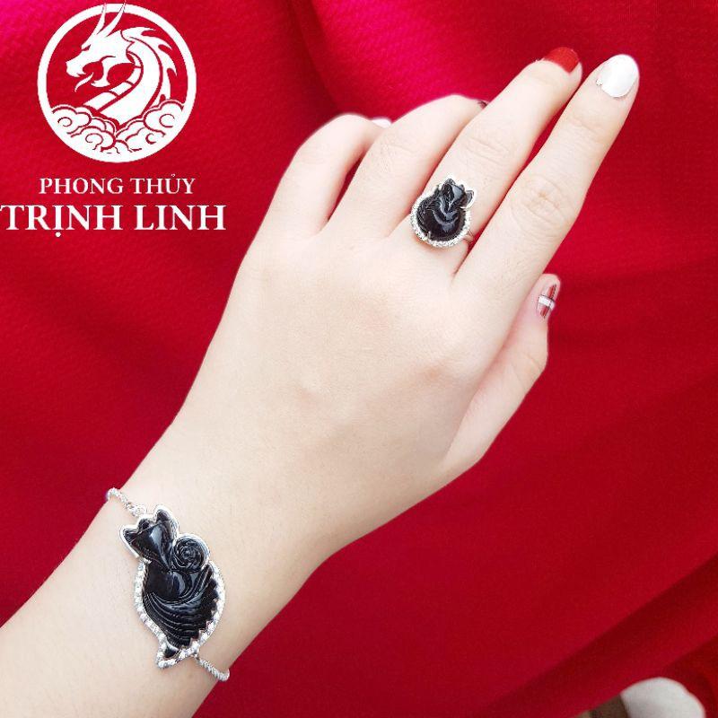 NHẪN BẠC HỒ LY CHÍN ĐUÔI ĐEN LOẠI ĐẸP