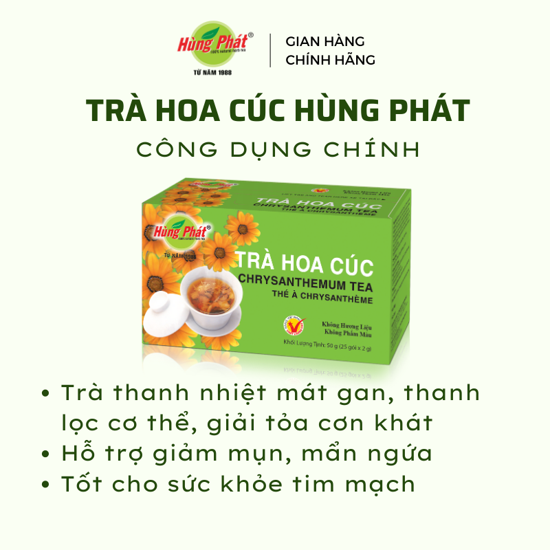 Trà Hoa Cúc Túi Lọc Hùng Phát Thanh Nhiệt Cơ Thể An Giấc Ngủ Ngon Hỗ Trợ Tim Mạch Hộp 25 Gói