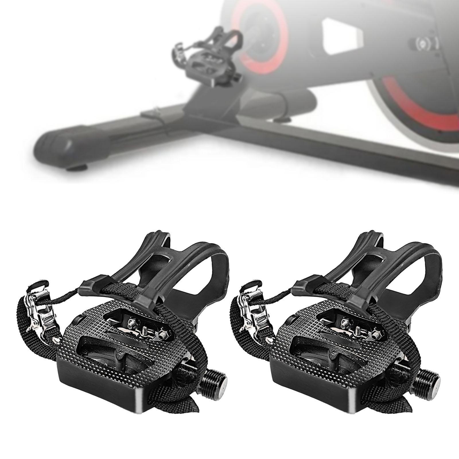 Cycling Bike Pedals with Clips and Straps,  Pedals for Exercise Bike, Mountain and Road Bike