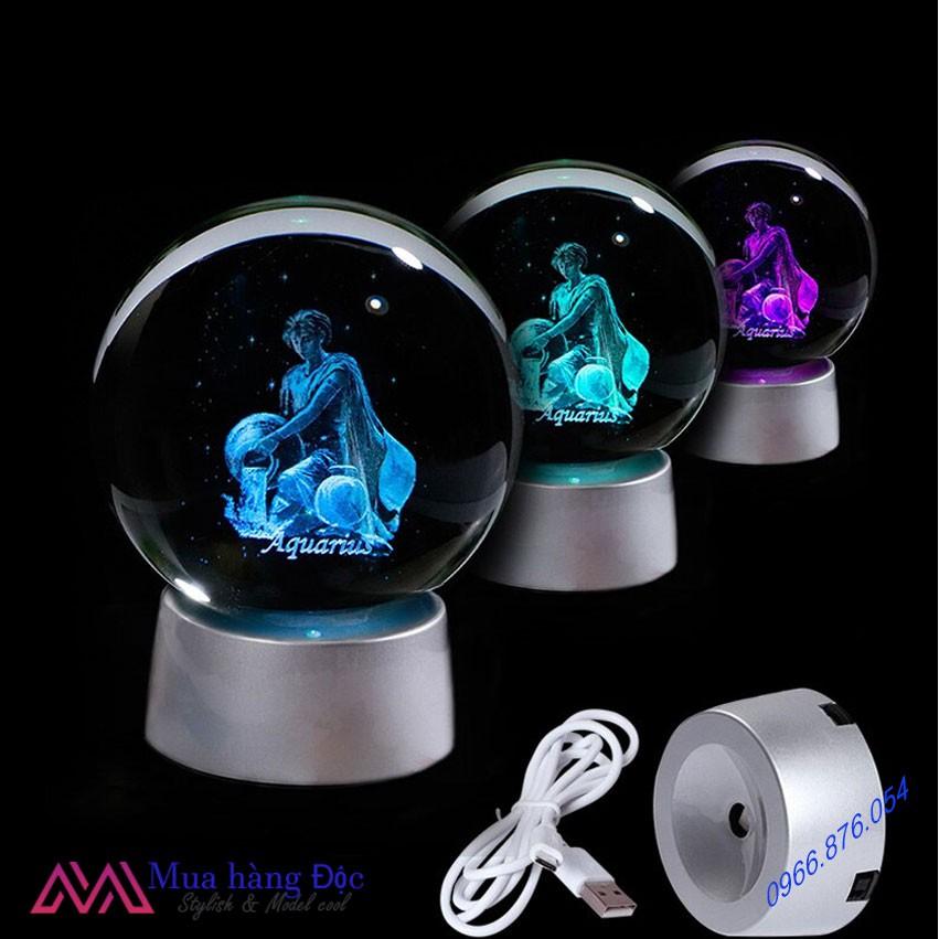 Quà Tặng Sinh Nhật Quả Cầu Pha Lê Cung Bảo Bình 3D Laser