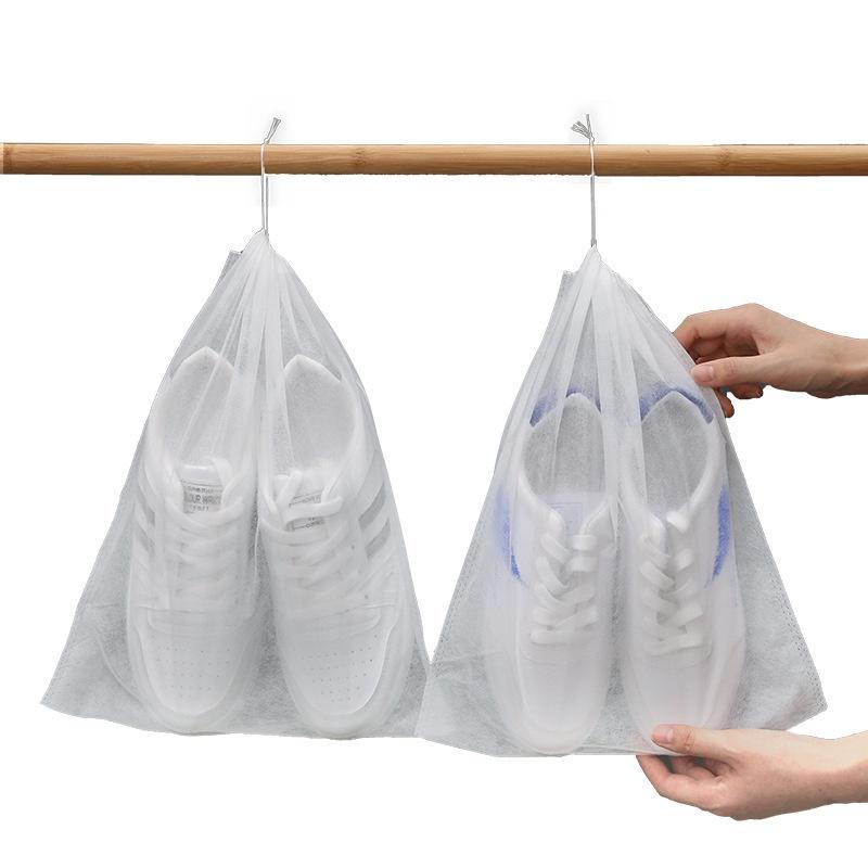 Túi đựng quần áo, giày dép dây rút vải không dệt màu trắng (3 size) - 10 túi