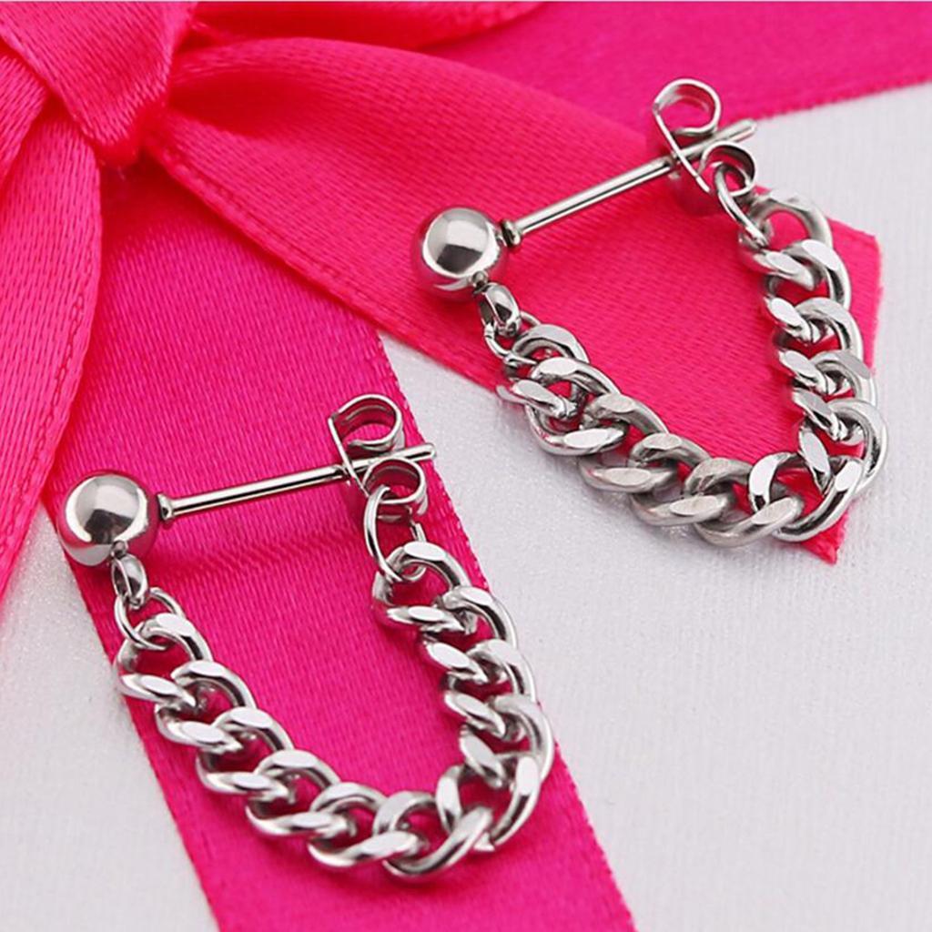Unisex Stainless Steel Tassel Chain Barbell  Stud Earrings Jewelry Gift
