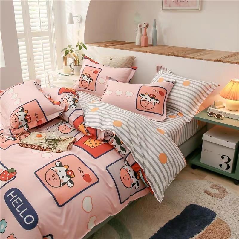 Bộ Chăn Ga Gối Cotton Poly Bò Sữa Cam