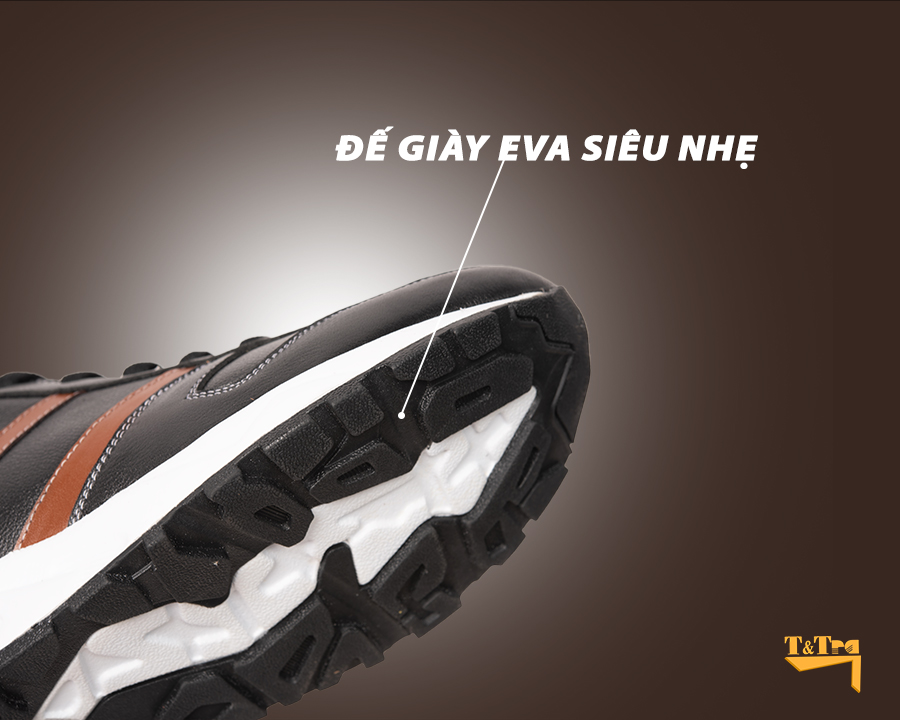 Giày Độn Nam Siêu Nhẹ T&TRA Tăng Cao 8Cm- T21 Đen sọc nâu - Chất Liệu Da Bò Cao Cấp, Đế và Lót Tăng Cao Chất Liệu EVA Siêu Nhẹ, Trọng Lượng Nhẹ Hơn 30% So Với Đế Cao Su