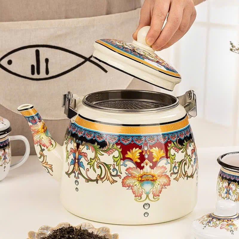 Ấm Đun Nước Bếp Từ Thép Tráng Men Lớn 3.3L Retro Kiểu Hoàng Gia – Tiện Lợi &amp; Sang Trọng - HÀNG CHÍNH HÃNG MINIIN