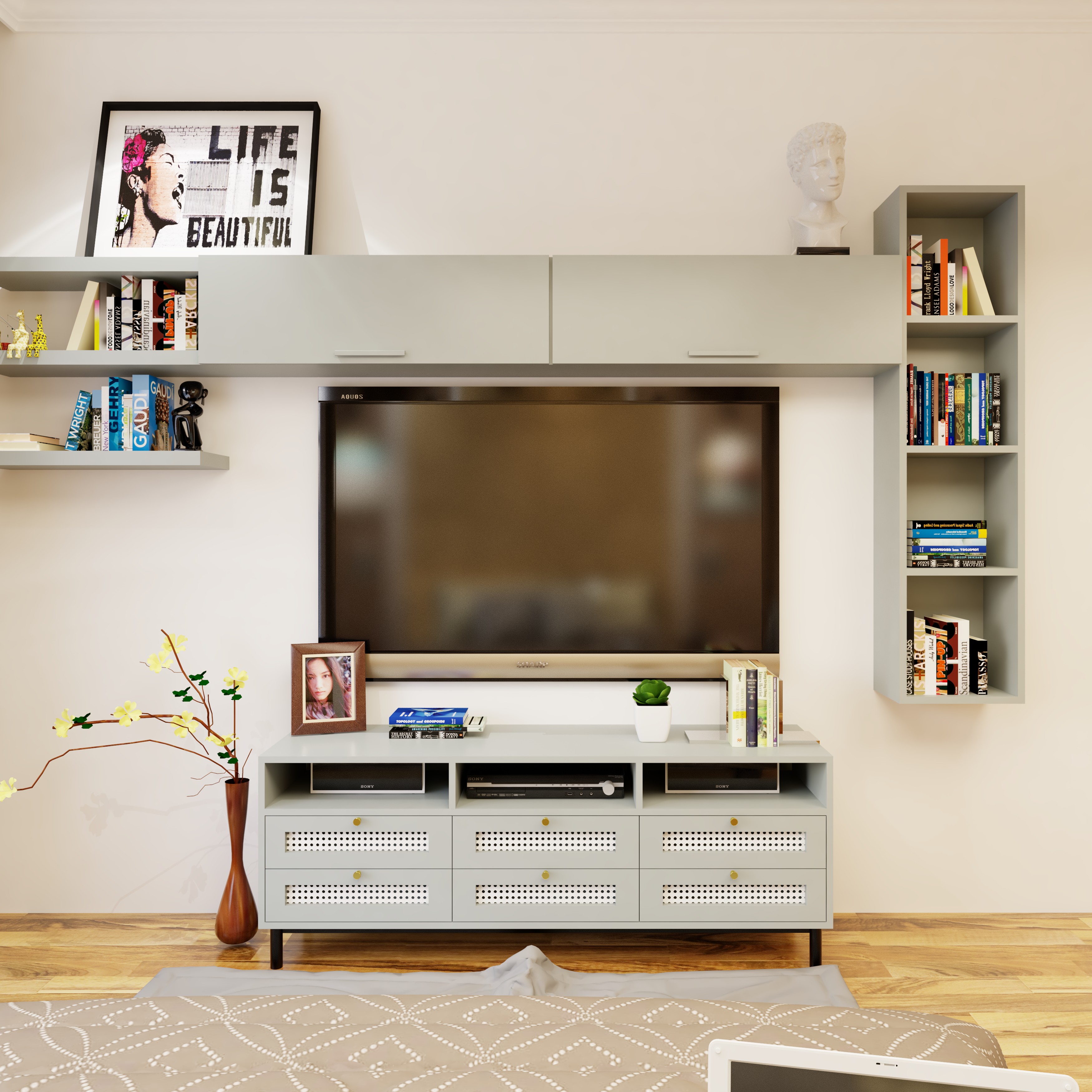 ROTAN, Kệ TV 6 ngăn kéo - chân sắt , 150cm x 40cm x 57cm , KTV_034