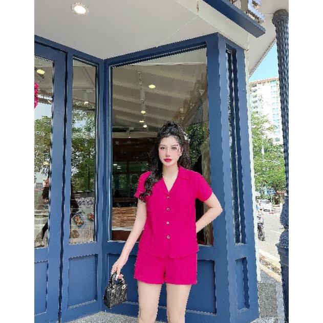 SÉT BỘ SHORT ÁO CỔ VEST CÀI NÚT