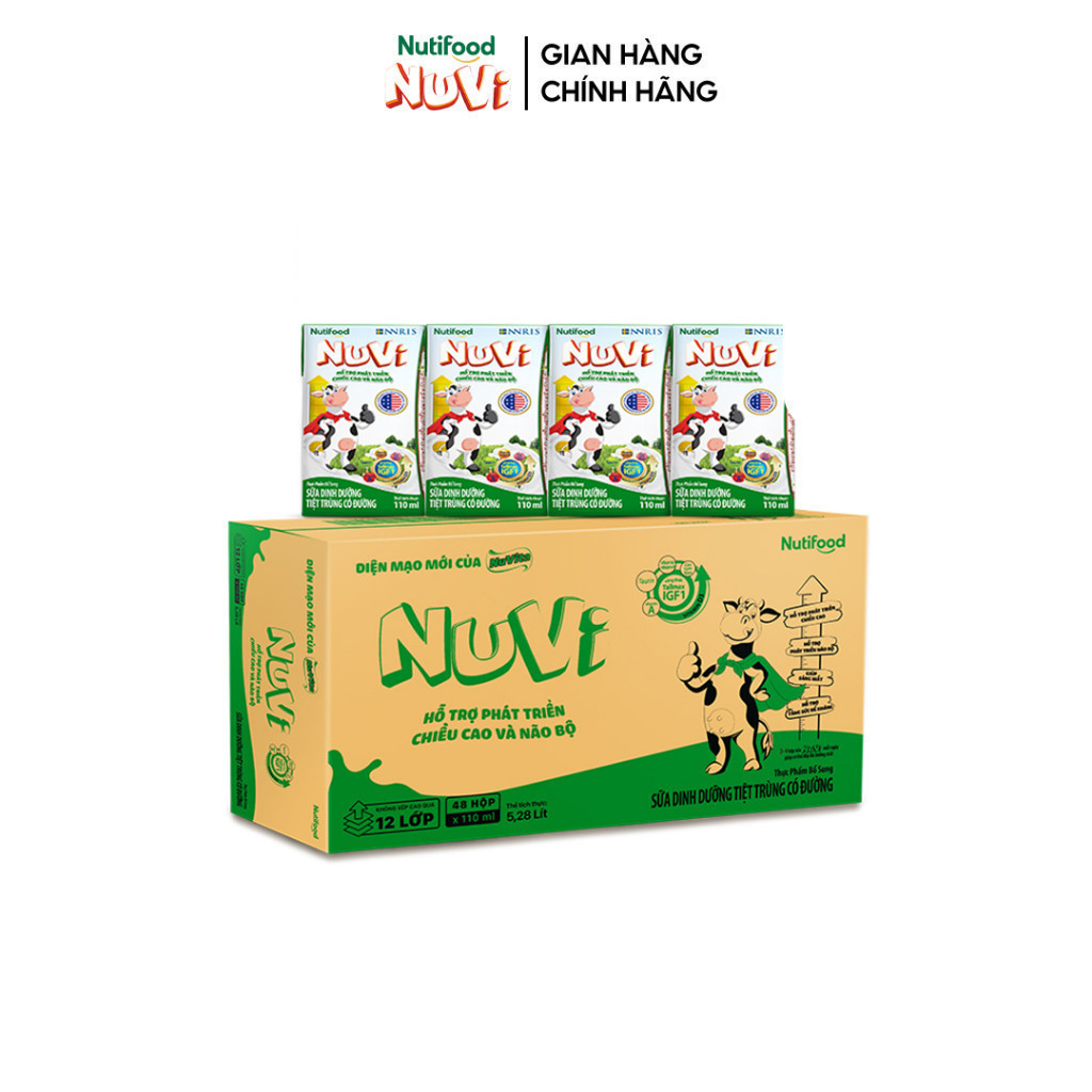 Thùng 48 hộp Sữa Dinh Dưỡng Tiệt Trung Nuvi Có Đường 110ml - Tăng Đề Kháng, Phát Triển Chiều Cao