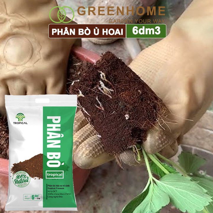 Phân bò ủ hoai cao cấp Tropical, bao 6dm3, đã qua xử lý, không mùi hôi, hữu cơ tiện lợi |Greenhome