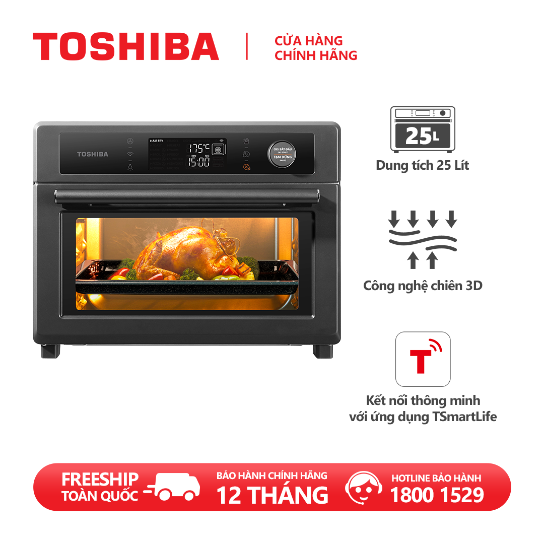 Lò chiên không dầu Toshiba 25 lít TL2-SAC25GZC - Kết hợp chức năng nướng, Công nghệ chiên 3D, Điều khiển cảm ứng, Kết nối thông minh với điện thoại. Hàng chính hãng, bảo hành 12 tháng, chất lượng Nhật Bản