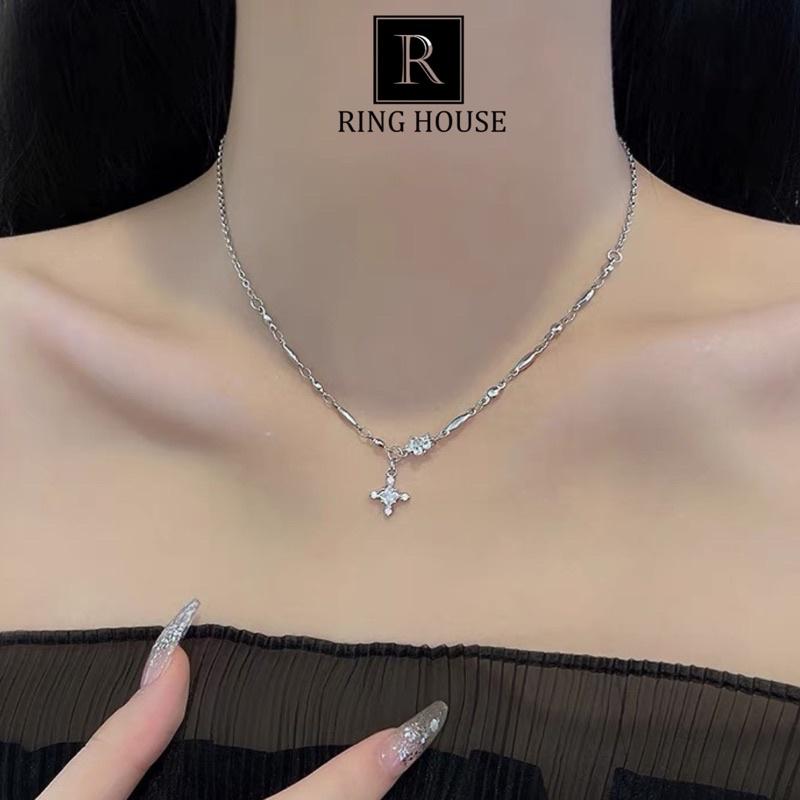 Dây chuyền vòng cổ nữ titan không đen mặt chữ thập hoa đẹp Ring House