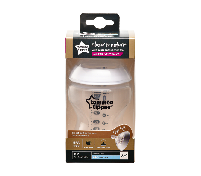 Bình sữa ty siêu mềm tự nhiên Tommee Tippee Closer to Nature 260ml, núm ty đi kèm 3-6 tháng