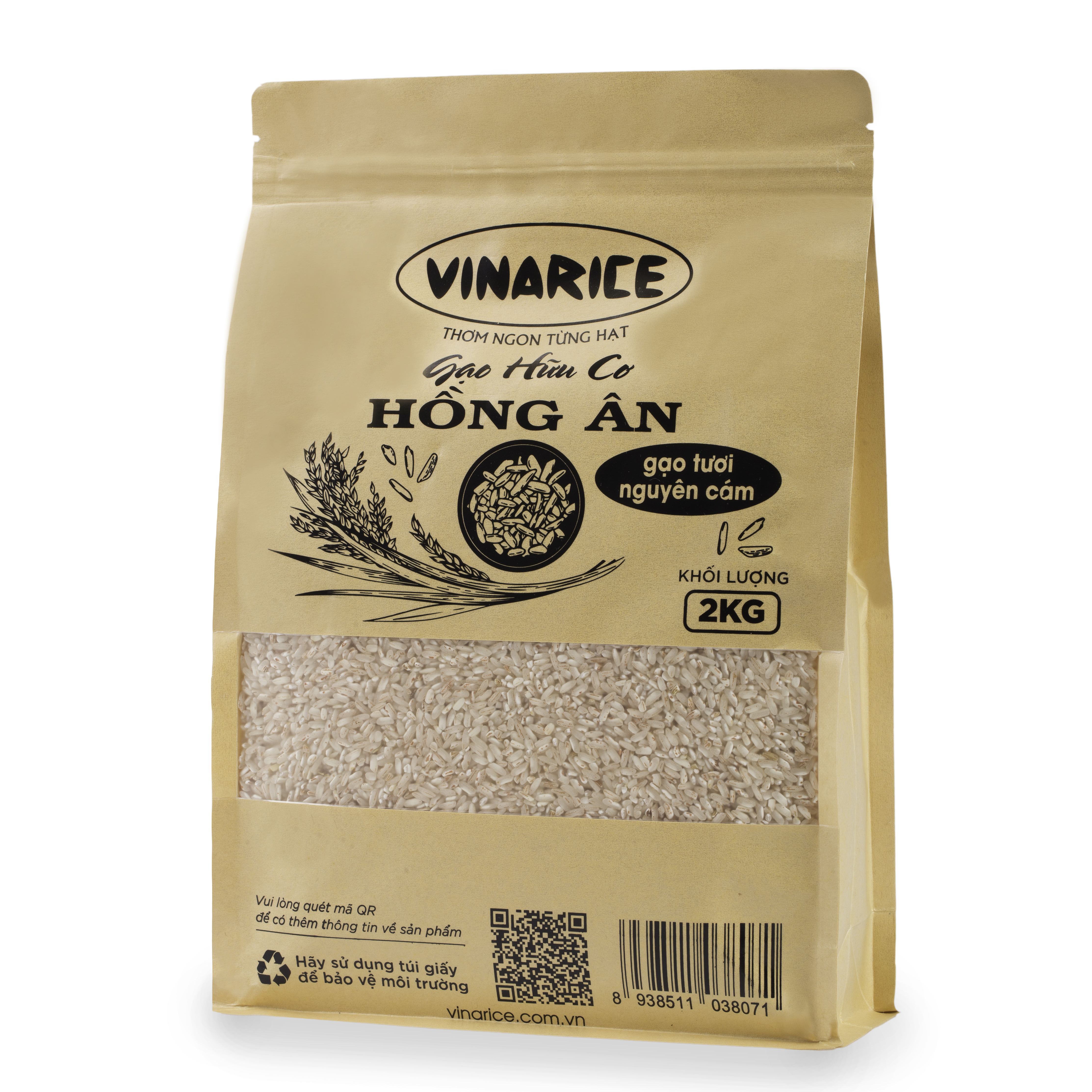 Gạo Hữu Cơ Hồng Ân 2kg - gạo tươi nguyên cám, nhiều dinh dưỡng tốt cho sức khỏe