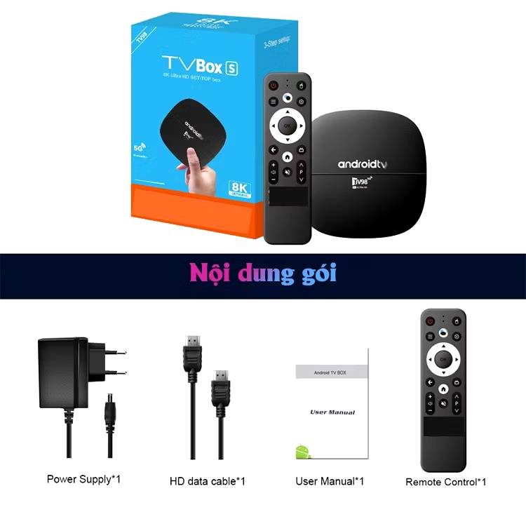 Box TV98 Pro Ram 8G+128G, Android 13.0, Bluetooth 4.1 Điều khiển giọng nói Tiếng Việt, xem 108 kênh truyền hình+Youtube, Hàng nhập khẩu