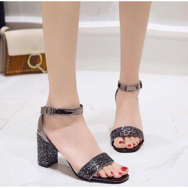 99K TOÀN QUỐC_Giày cao gót nữ kim tuyến chì bóng mới gót 7p