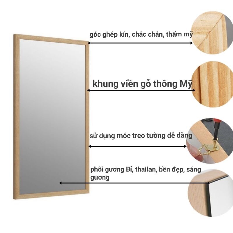 Gương treo tường, treo nhà tắm kiểu dáng vuông góc kích thước 40x60cm - Nghiện Nhà Đẹp