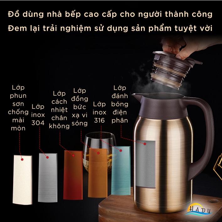 Bình Đựng Nước 2 Lít Giữ Nhiệt Có Vòi Cao Cấp Inox 316 Đạt Chất Lượng Đức HADU