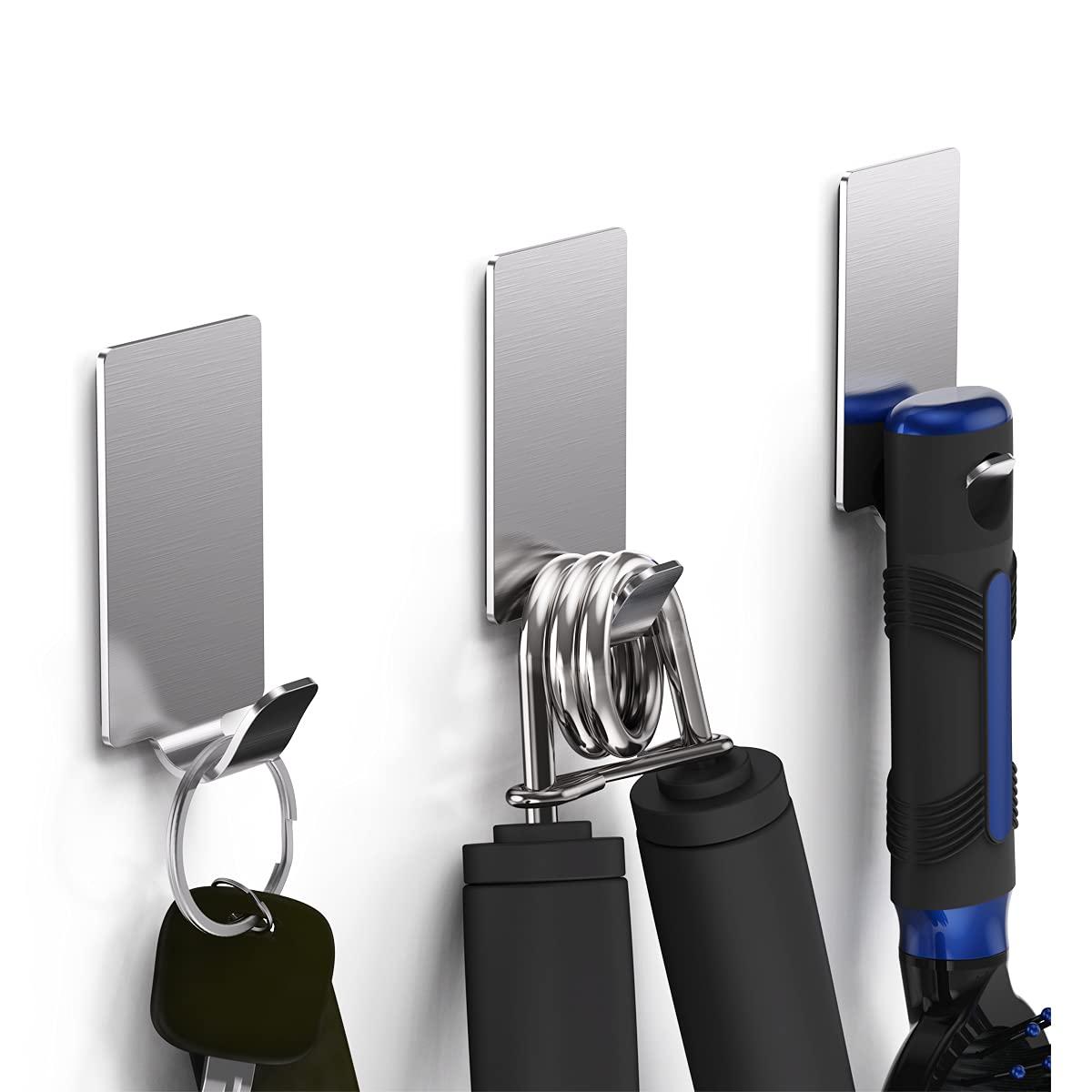 Hook tự làm, 10 miếng khăn treo tường móc dính Huyến dính tự làm bằng thép không gỉ, không khoan, rỉ sét, lý tưởng cho văn phòng nhà vệ sinh phòng tắm, bạc