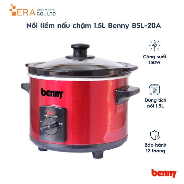 Nồi Tiềm Nấu Cháo Chậm Kho Cá Hầm Chưng Yến Đa Năng Benny BSL-20A (2 lít) - Chính Hãng