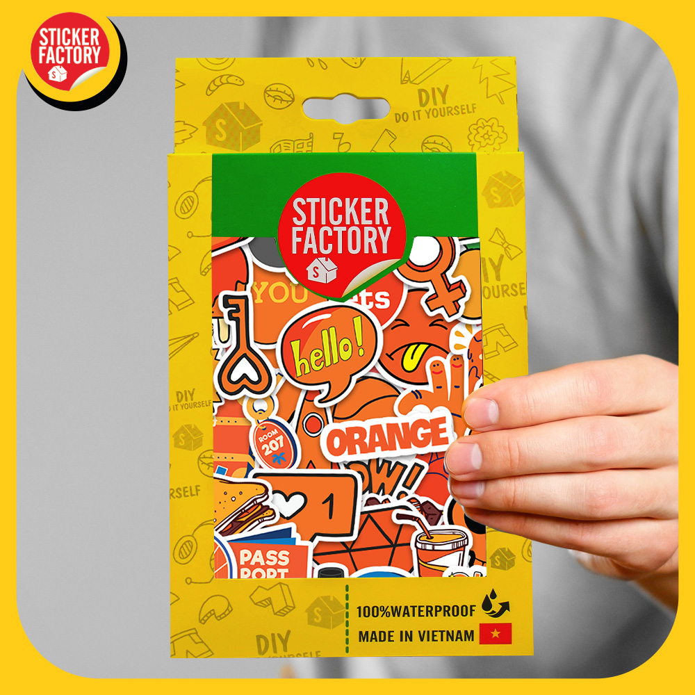 Orange - Set 100 sticker decal hình dán nón bảo hiểm, laptop, xe máy, ô tô - STICKER FACTORY